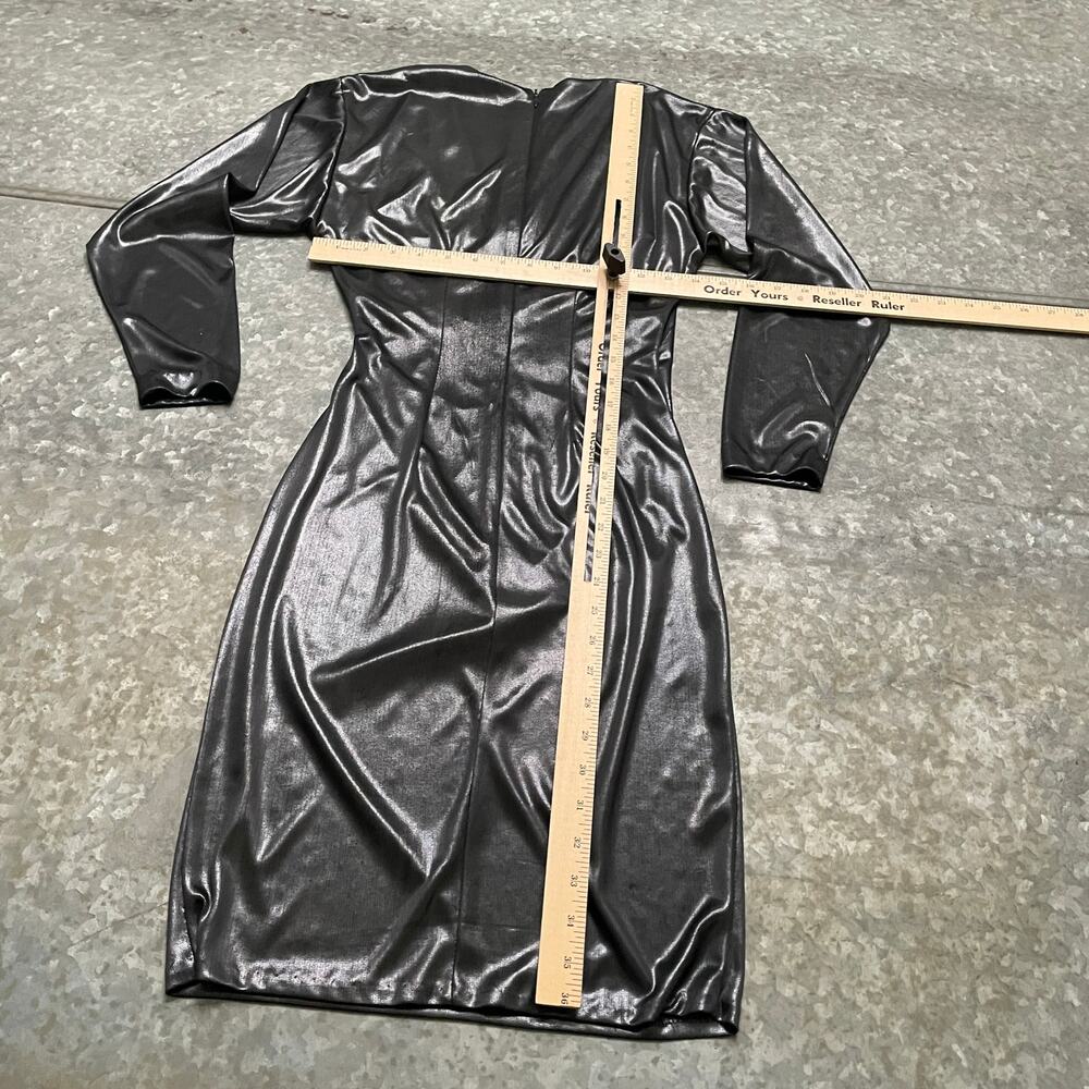 Vintage Midnight Glo Petites V-Neck Wrap Metallic Dress Small Black Gray Silver - Picture 7 of 11